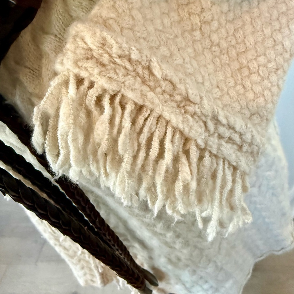 Cream Wool-Blend Fringe Cardigan | Boho Open Front Coatigan - Picture 9 of 13